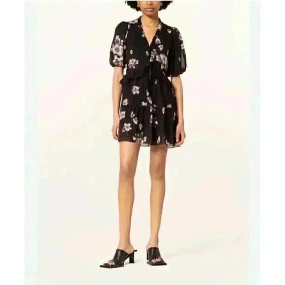 New AllSaints Lina Fillippa Black Floral Mini Dress Size US 4 - Picture 8 of 16